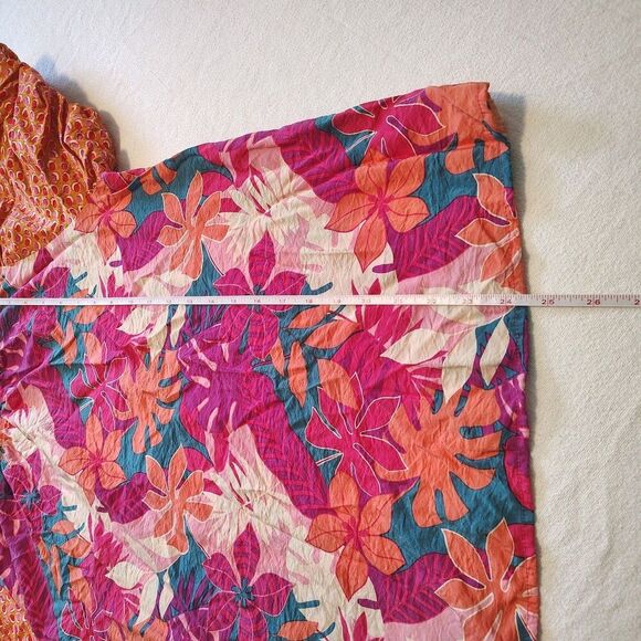 Ces Femme Shirt Blouse Floral Peasant Bright Colorful Puff Sleeves Tropical Sz L - Picture 6 of 8